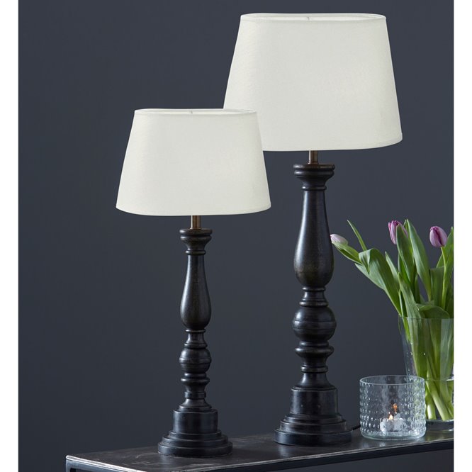 Lampa stołowa drewniana czarna z abażurem